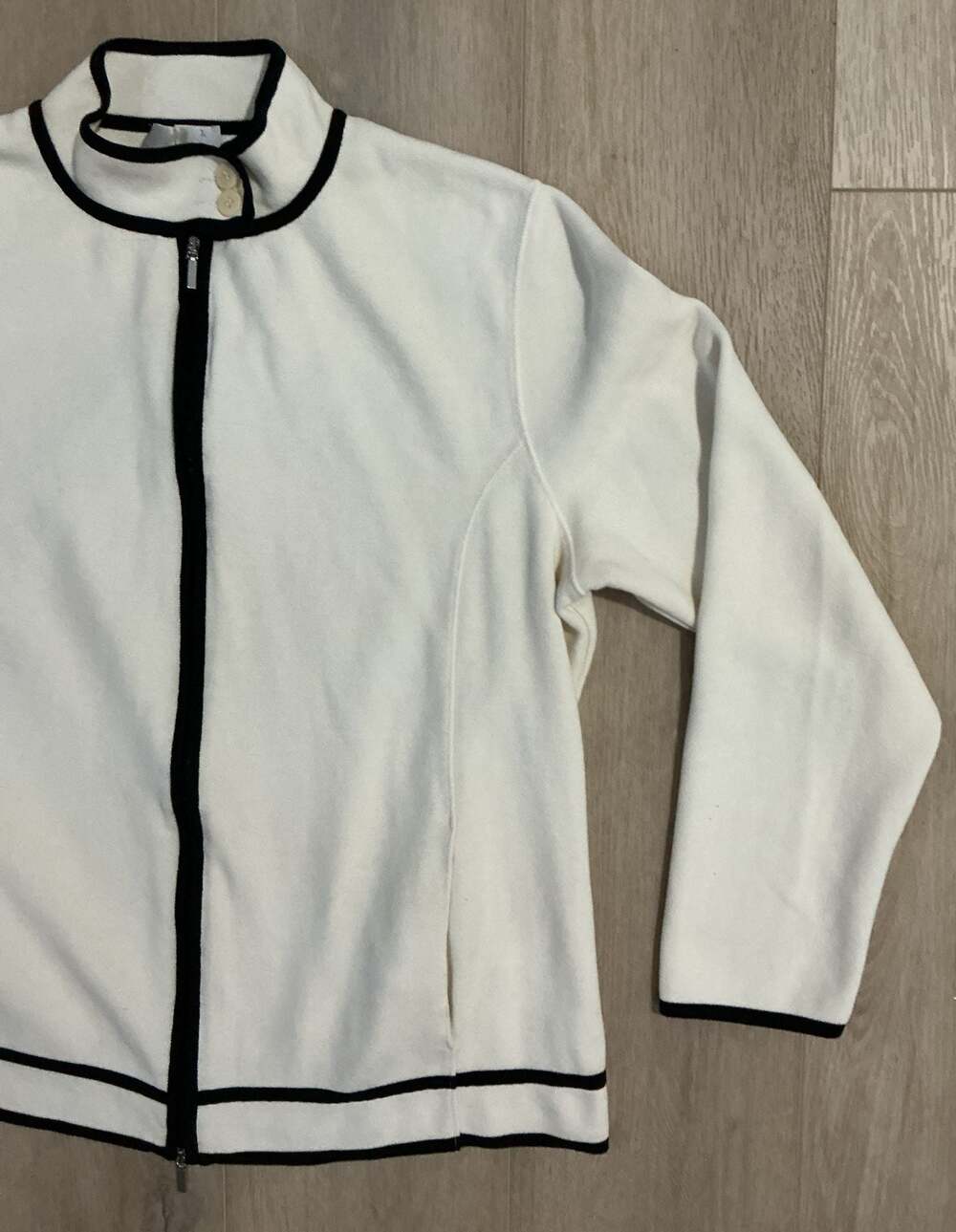 Marina Rinaldi Voyage Full Zip Stand Collar Jacket Cream with Black Trim Size L